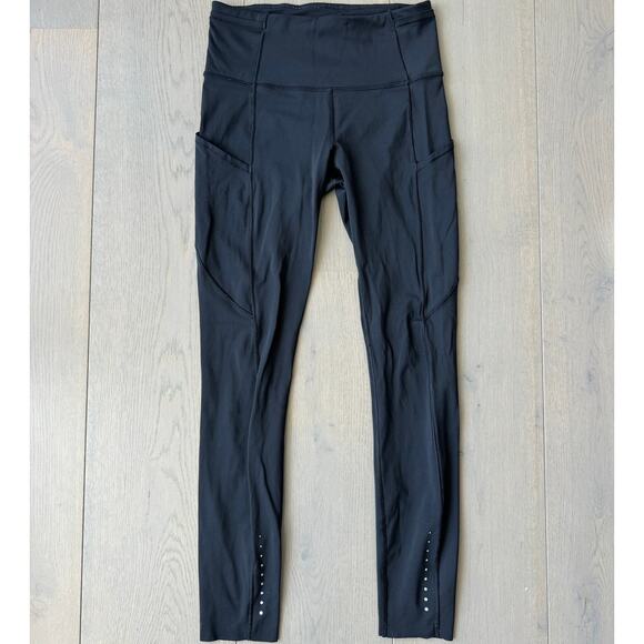Lululemon Fast & Free Black Crop Leggings Nulux 19 Yoga, Running, Women's Size 4 - Picture 1 of 6